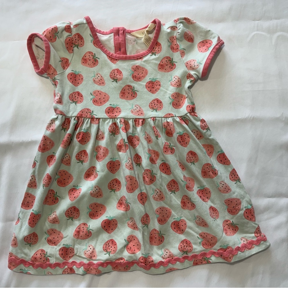 Matilda Jane Let's Jam Strawberry dress toddler girl size 18-24M Blue Knit EUC